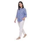 Women's Blue 100% Cotton Long Sleeve Collared Regular Fit Shirt, Light Blue, small