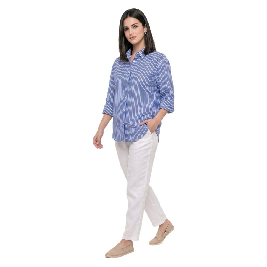 Women's Blue 100% Cotton Long Sleeve Collared Regular Fit Shirt, Light Blue, large