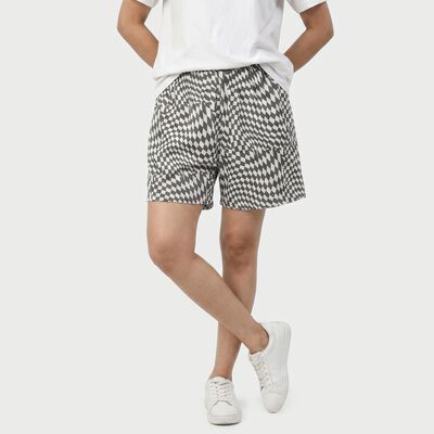 Women's Grey Regular Fit Printed Shorts