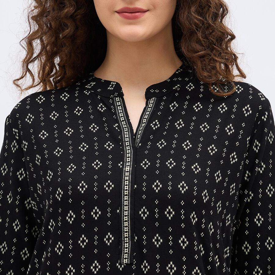 Women's Black Round Neck Solid Kurta, काला, large image number null