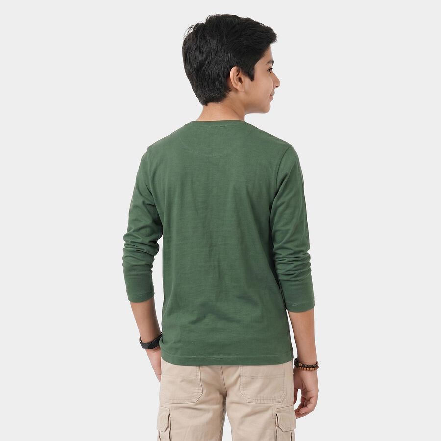 Boys Green Crew Neck Regular T-Shirt, Dark Green, large