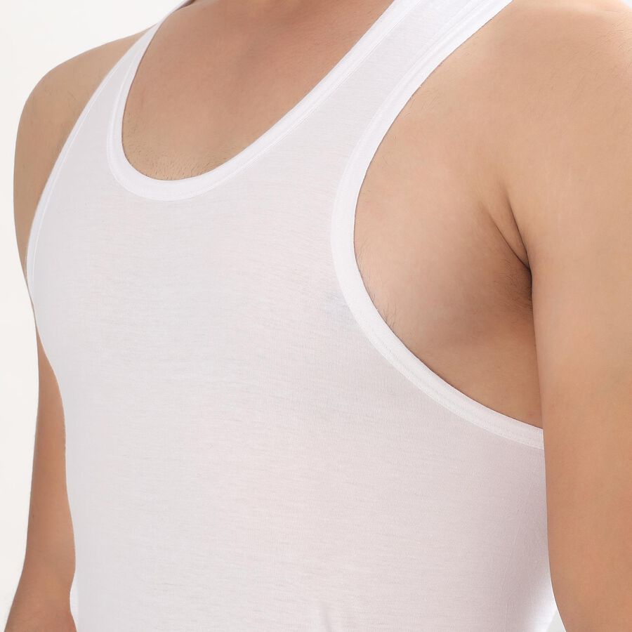 Men's White 100% Cotton Round Neck Sleeveless Vest, सफ़ेद, large