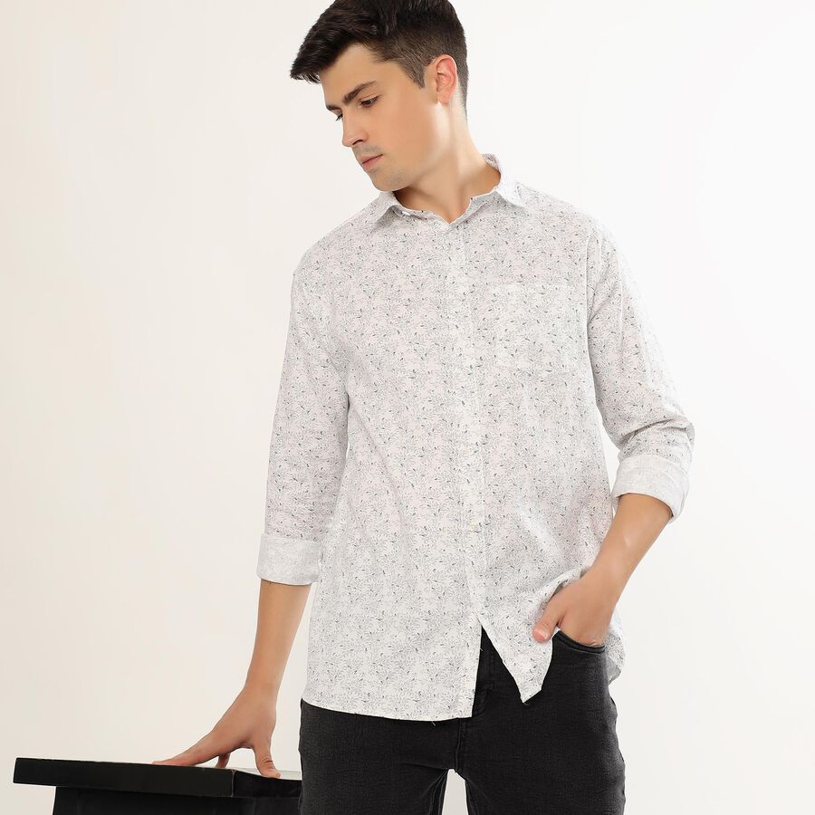 Men's Rich Eggshell White Floral Classic Casual Shirt, White, large image number null