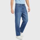 Men's Blue Straight Fit Washed Jeans, Dark Blue, small