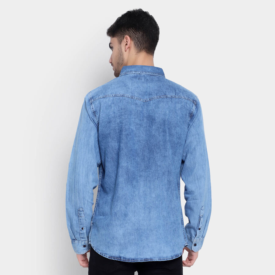 Cotton Solid Casual Shirt, Mid Blue, large image number null