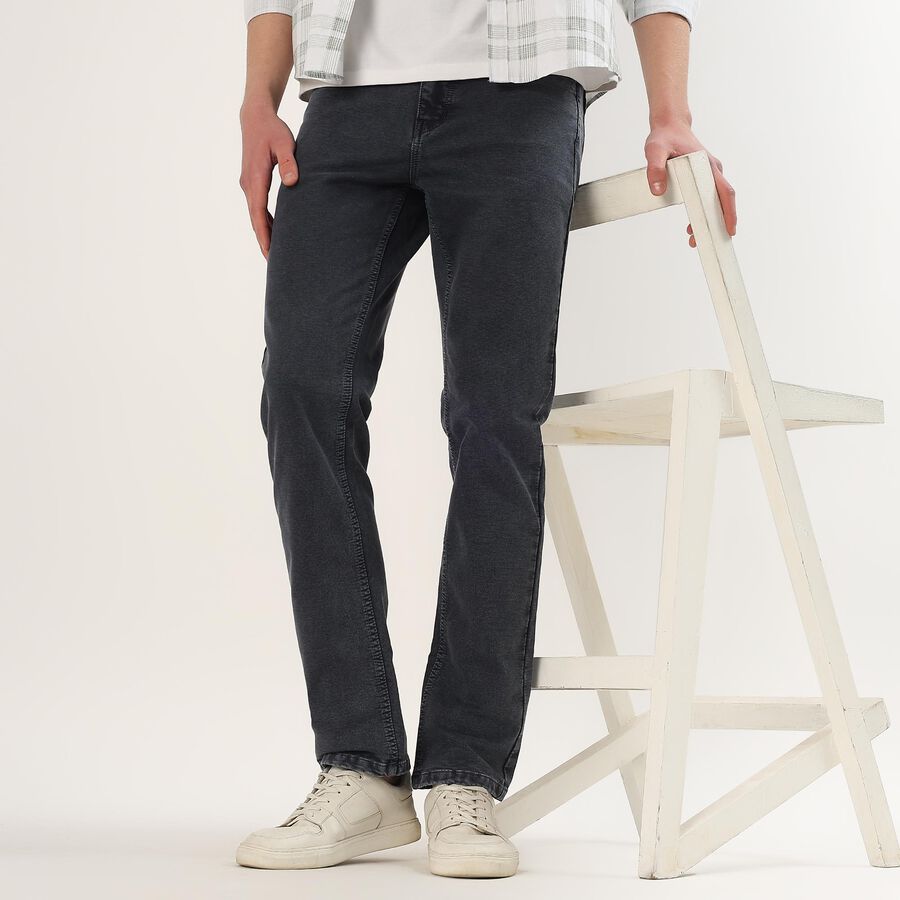 Men's Charcoal Black Slim Fit Faded Jeans, Dark Blue, large