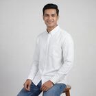 Men's White Cotton Spread Collar Classic Casual Shirt, White, small