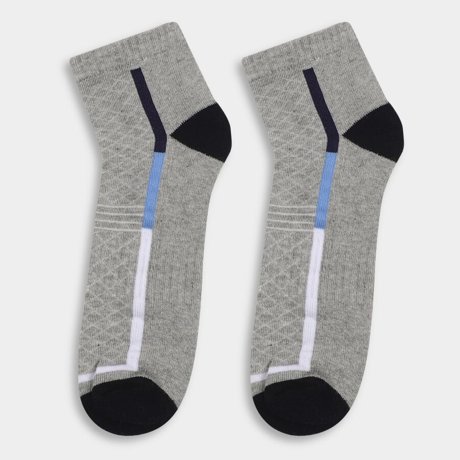 Men's Charcoal Black and Gray Regular Fit Ankle-Length Stripe Socks Pack of 3, Melange Light Grey, large