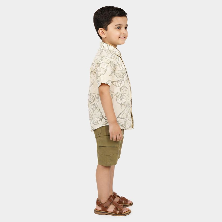 Boys Beige 100% Cotton Collar Neck Tropical Printed Baba Suit, गहरा पीला, large