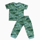 Boys Muted Sage Green Round Neck Cartoon Print Night Suit, ओलिव, small image number null