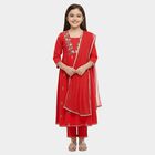 Girls' Fuchsia Square Neck Embroidered Peplum Top and Tiered Skirt Fusion Set, रानी (फ्यूशिया), small