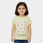 Girls' Yellow Cotton Round Neck Casual T-Shirt, पीला, small