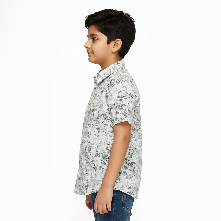 Boys Light Sage Green and White Cotton Half Sleeve Classic Collar Casual Shirt, Light Green, large image number null