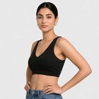 Women's Black V-Neck Sports Bra, काला, small