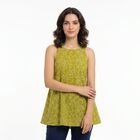 Women's Olive Green Cotton Round Neck Floral Printed Kurti, हल्का हरा, small