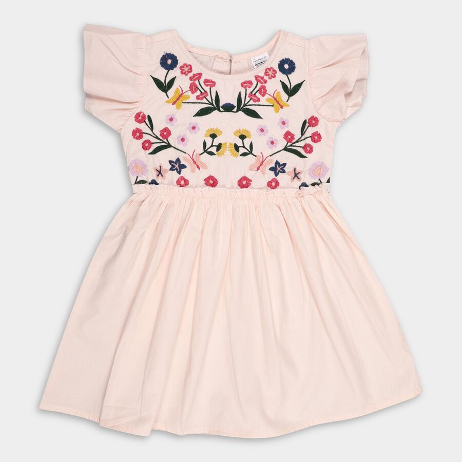 Girls' 100% Cotton Frock, हल्का गुलाबी, large image number null
