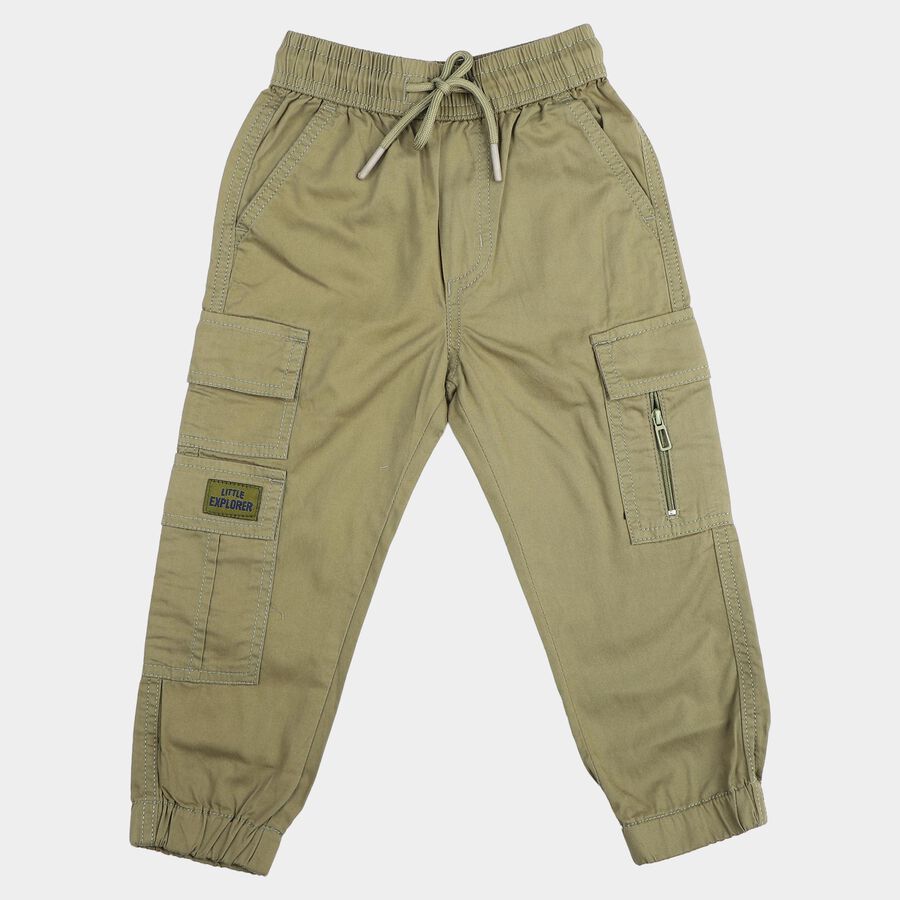 Boys Olive Green Regular Fit Cargo Trousers, Olive, large