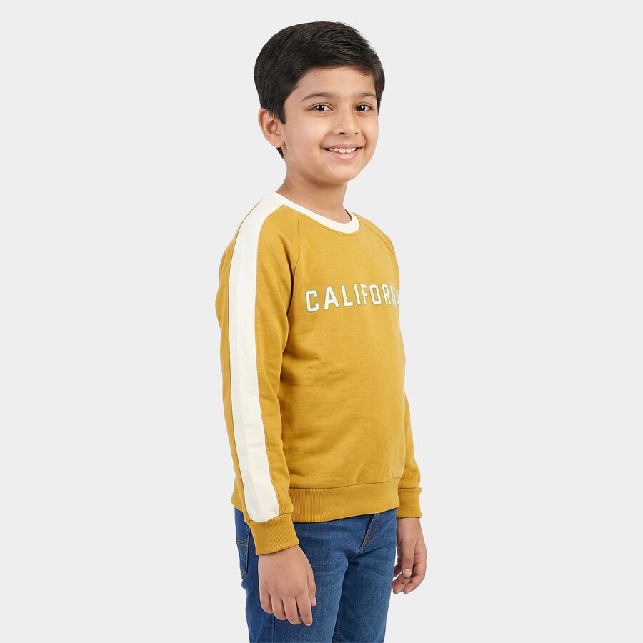 Boys' Mustard Crew Neck Raglan Sleeve Graphic Print Sweatshirt, मस्टर्ड, large