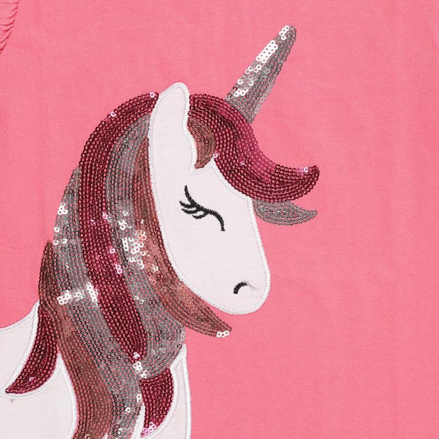 Girls Bright Pink Cotton Round Neck Casual T-Shirt, गुलाबी, large image number null