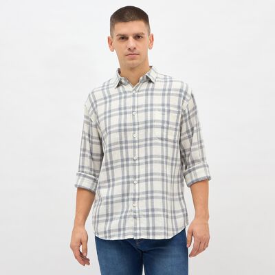 Men's Light Grey Cotton Classic Collar Casual Shirt