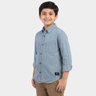 Boys' Blue Cotton Long Sleeve Collared Shirt, Mid Blue, small