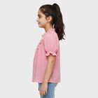 Girls Light Pink Round Neck Casual T-Shirt, हल्का गुलाबी, small