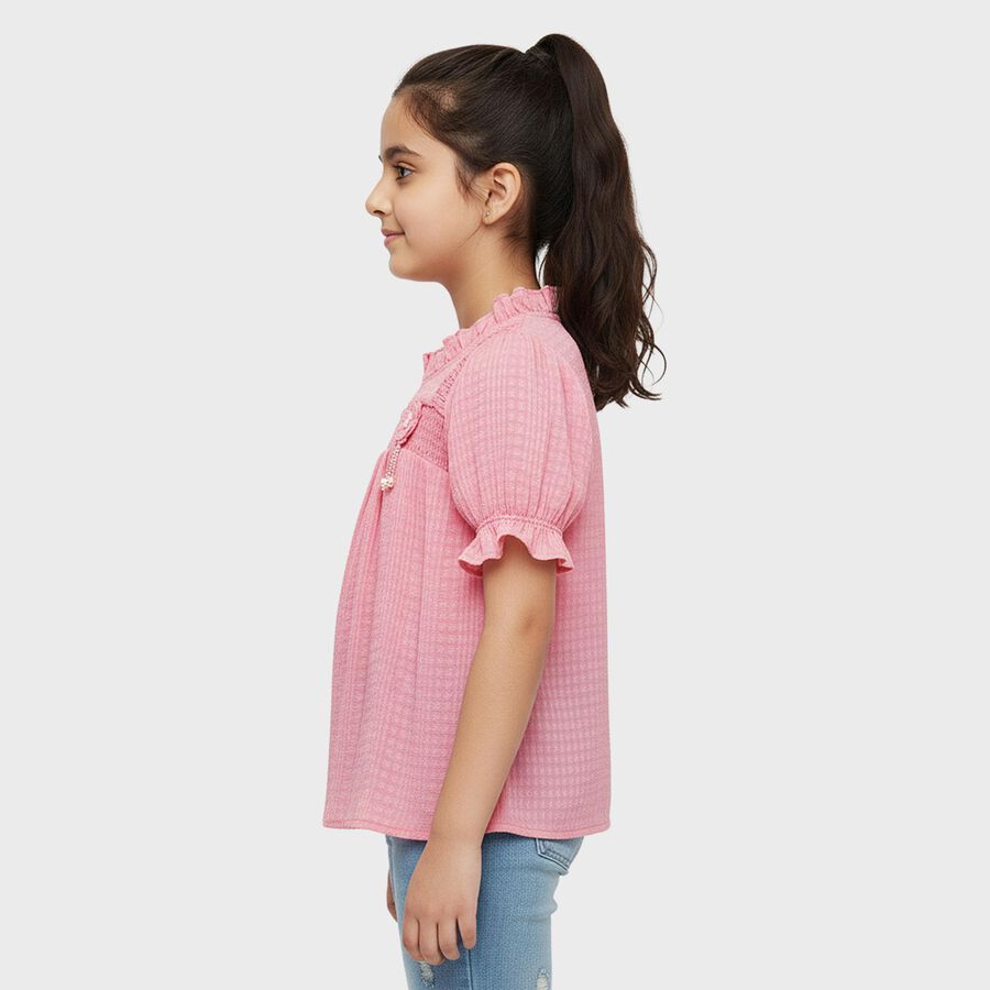 Girls Light Pink Round Neck Casual T-Shirt, हल्का गुलाबी, large
