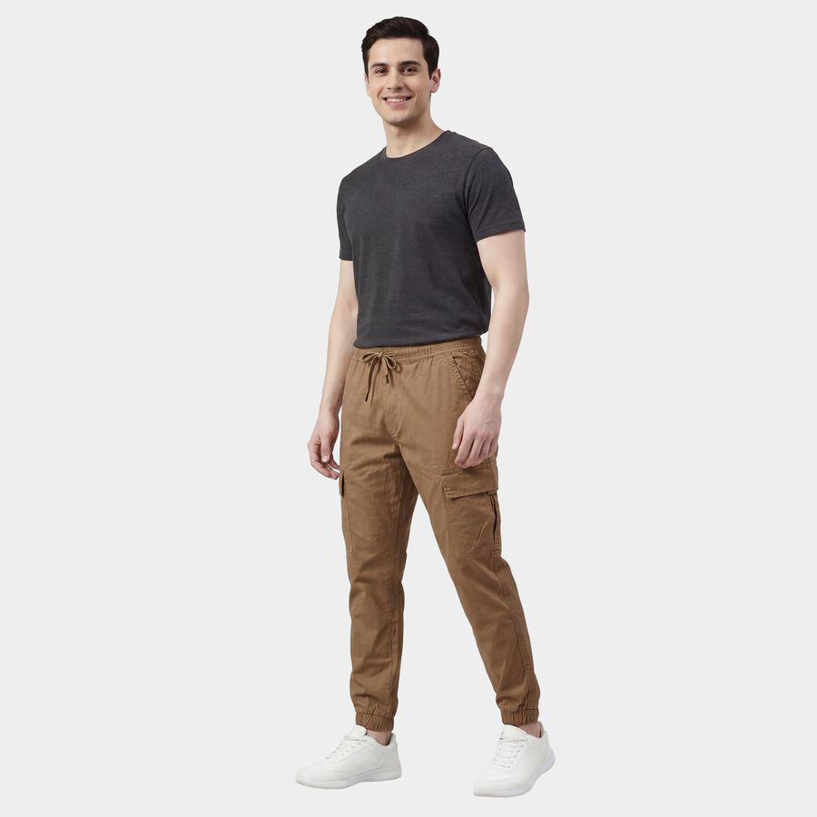 Men's Slim Fit Casual Trousers, Khaki, large