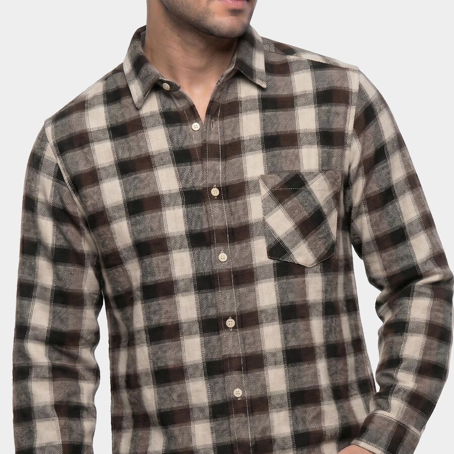 Men's Brown Cotton Casual Shirt, Brown, large