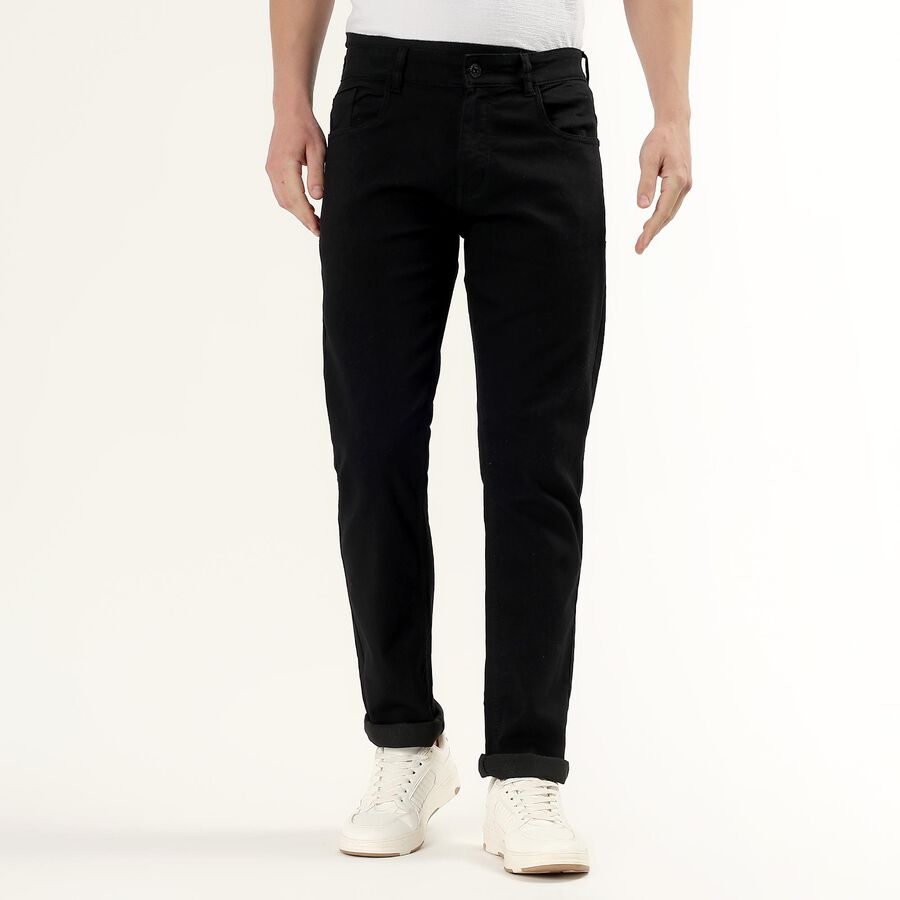 Men's Black Blue Slim Fit Washed Jeans, काला, large