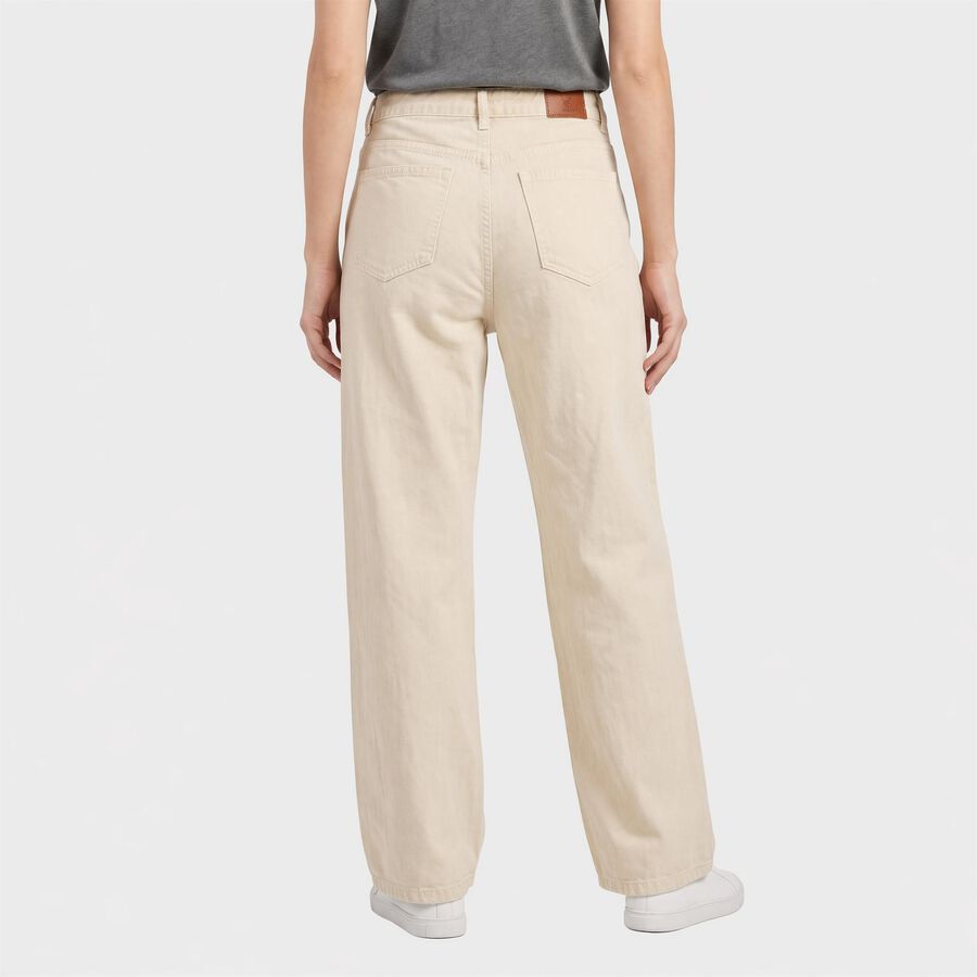 Women's Cream Straight Fit Classic Five-Pocket Jeans, ऑफ व्हाइट, large