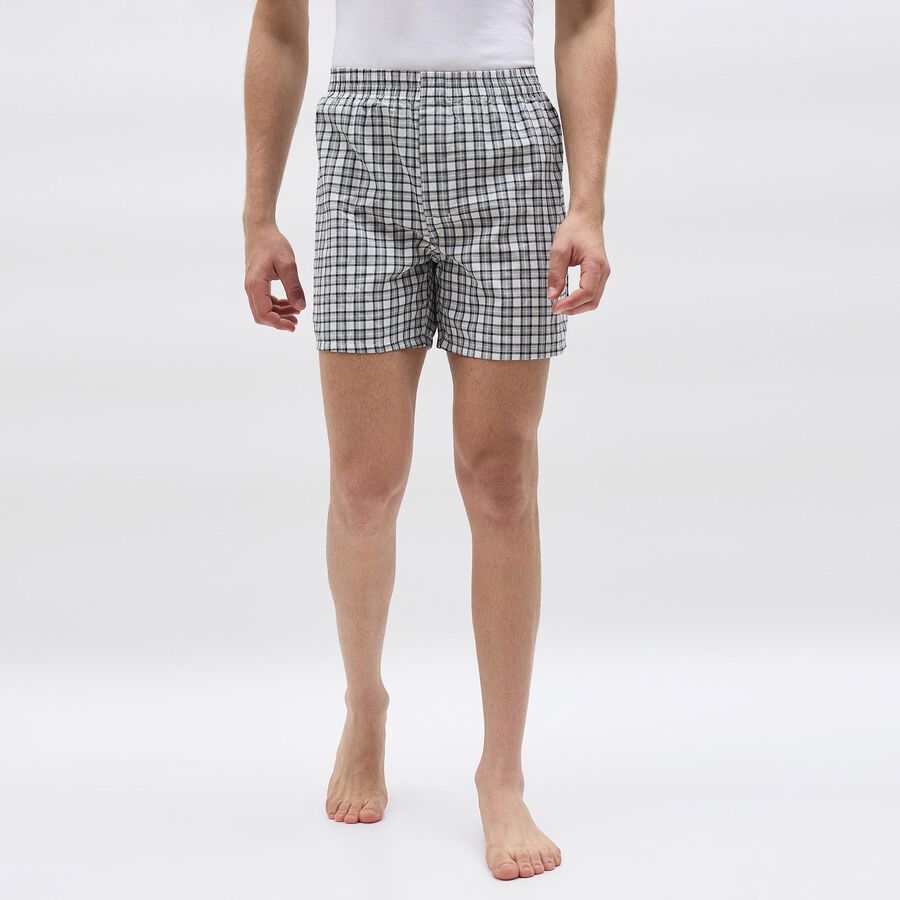 Men's Black and White Checkered Relaxed Fit Boxers, Dark Grey, large image number null