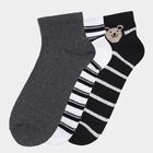 Women's Dark Charcoal Gray and Black Striped Ankle-Length Socks Pack of 3, Assorted, small