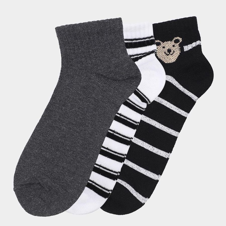 Women's Dark Charcoal Gray and Black Striped Ankle-Length Socks Pack of 3, Assorted, large