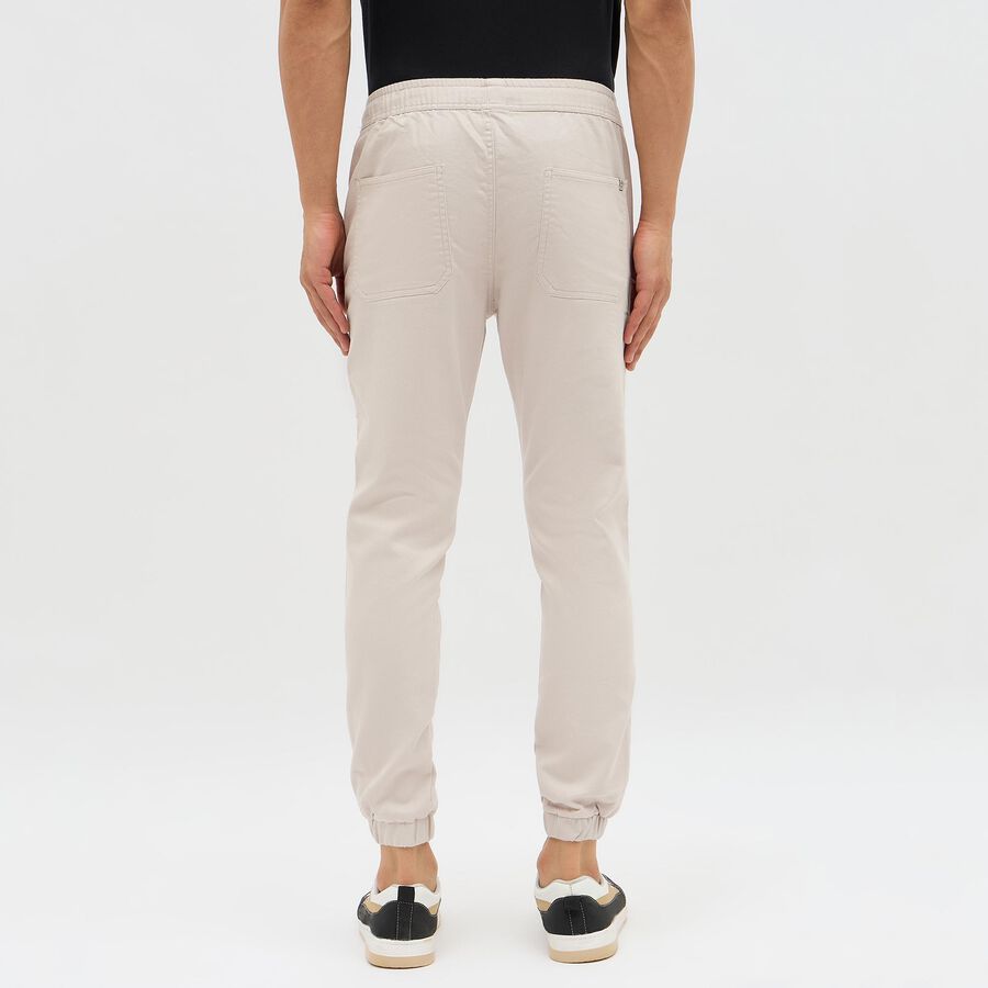 Men's Light Beige Slim Fit Elastic Waist Jogger Trousers, सिल्वर, large image number null