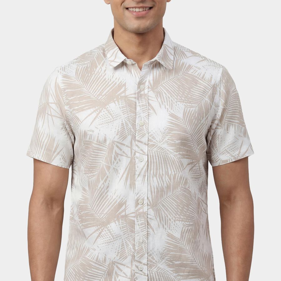 Men's Beige Cotton Classic Collar Casual Shirt, Beige, large