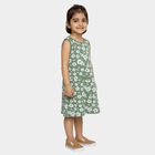 Girls' Muted Sage Green Floral Sleeveless A-Line Frock, Light Green, small image number null