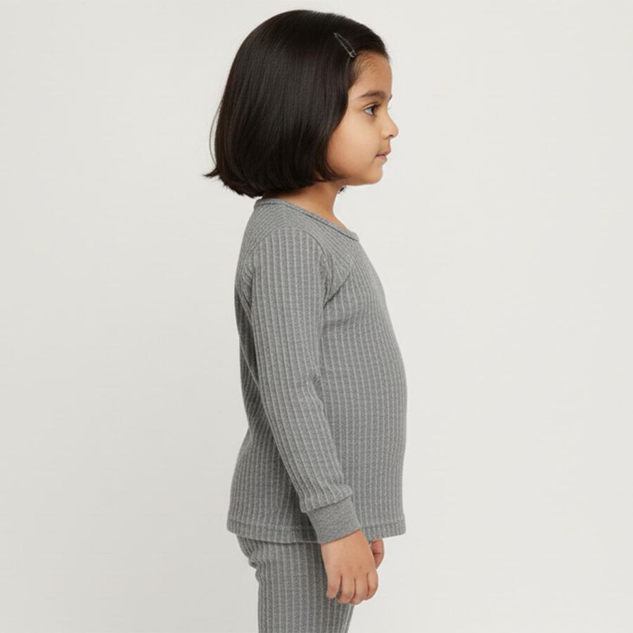 Girls Muted Grey Round Neck Thermal, Melange Mid Grey, large image number null