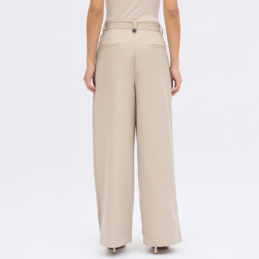 Women's Light Beige Flared High-Rise Trousers, Light Grey, large image number null