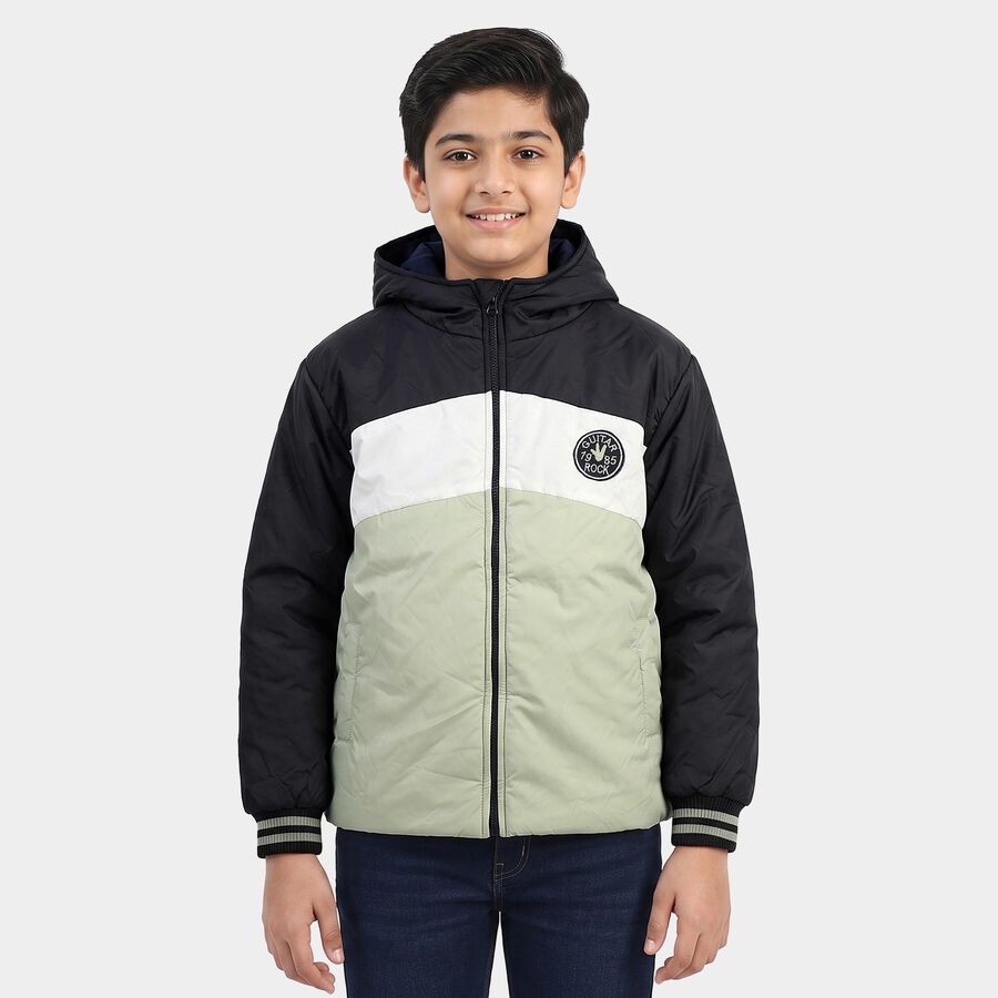 Boys Navy Blue Hooded Windbreaker Jacket, नेवी ब्लू, large