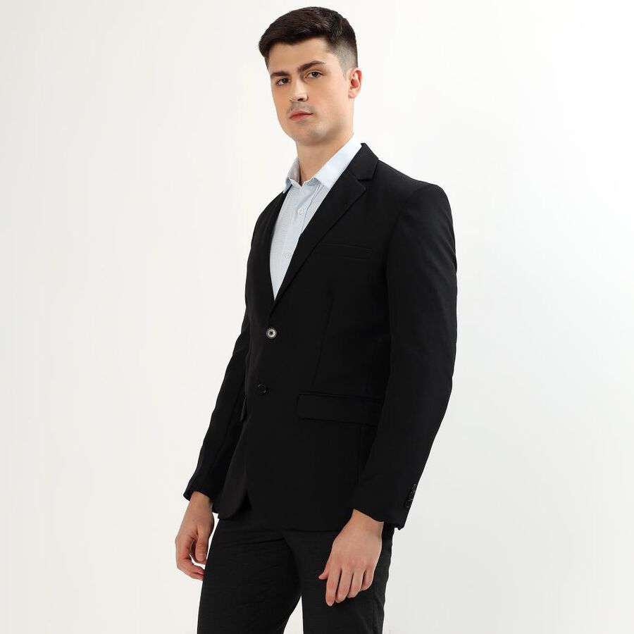 Men's Jet Black Slim Fit Single-Breasted Blazer, Black, large image number null
