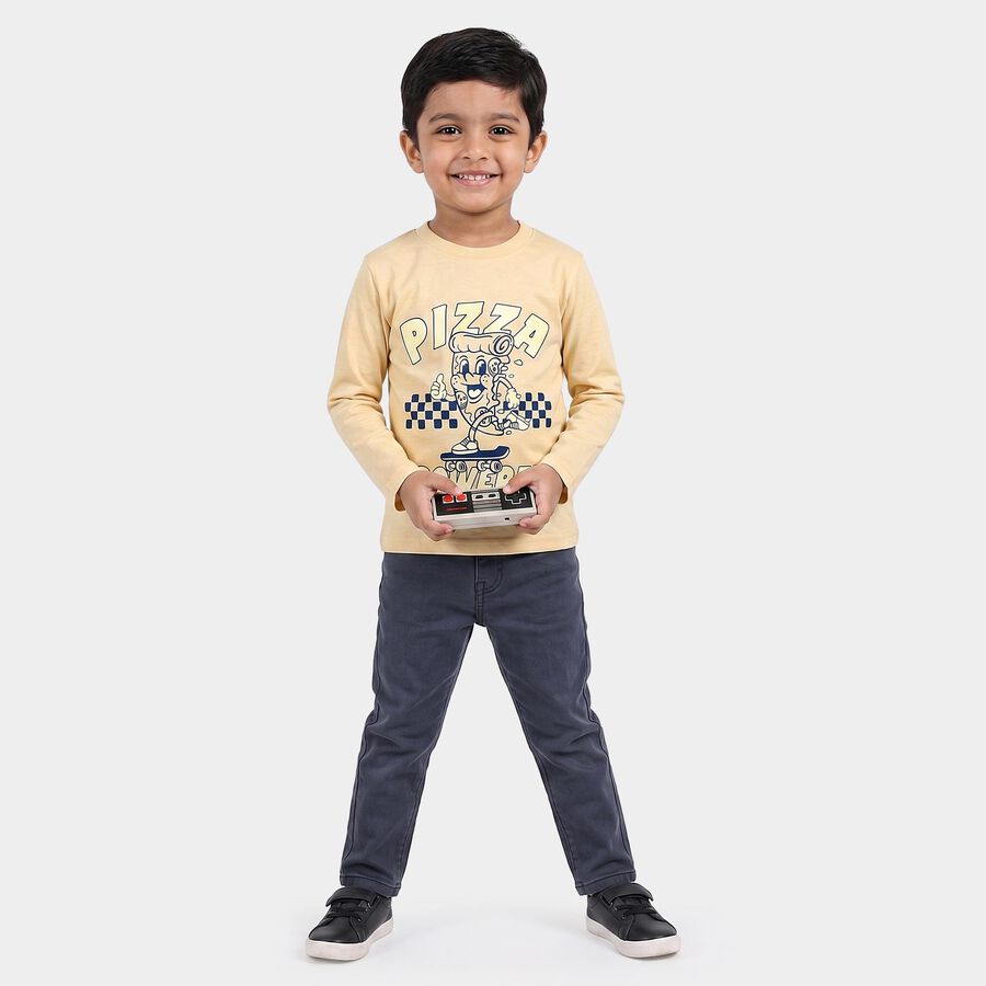 Boys Yellow Cotton Blend Round Neck Regular Boys T-Shirt, Yellow, large