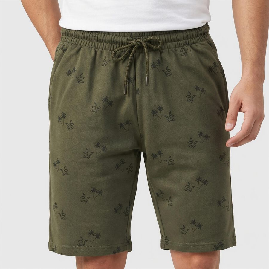 Men's Olive Green Regular Fit Printed Jamaican Shorts, Olive, large