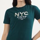 Women's Deep Green Cotton Round Neck Casual T-Shirt, Dark Green, small image number null