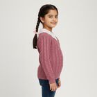 Girls Dusty Rose Lace Collar Cable Knit Pullover, Lilac, small image number null