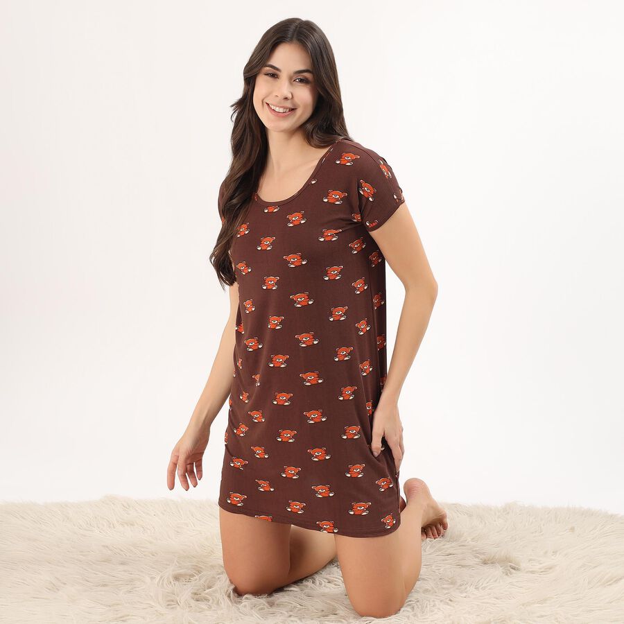 Women's Soft Lavender Sleeveless Minimalist Nighty, भूरा, large