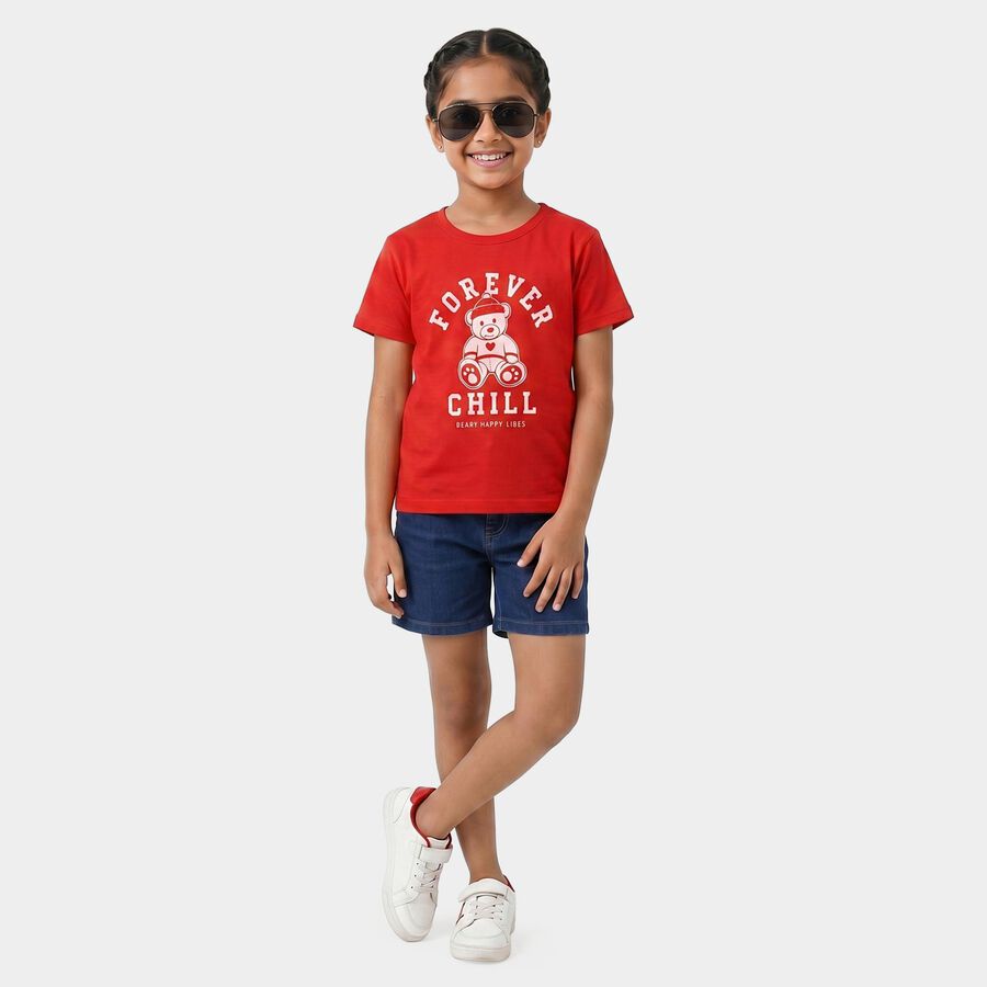 Girls' Red Crew Neck Regular T-Shirt, Red, large