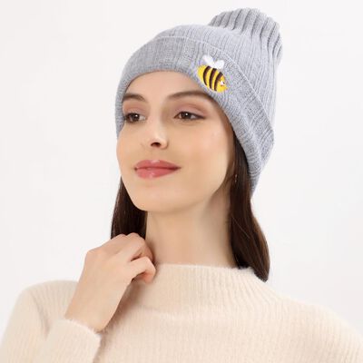 Women's Light Grey Embroidered Beanie Cap