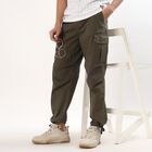 Men's Slim Fit Casual Trousers, Olive, small