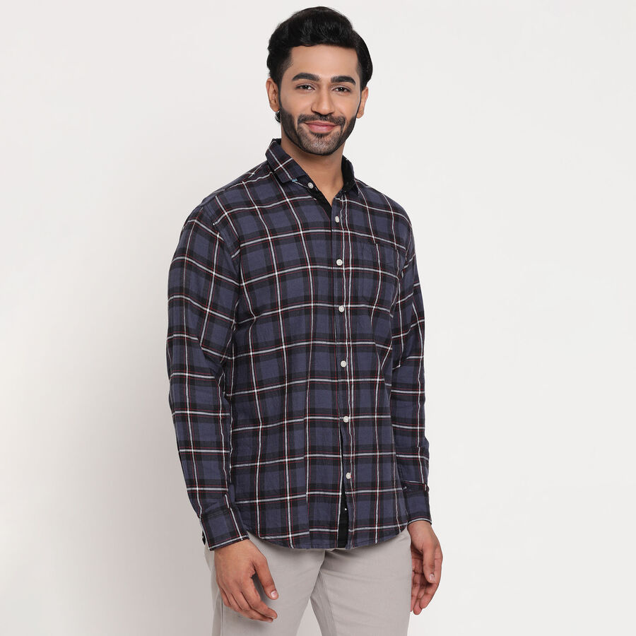 Cotton Checks Casual Shirt, Navy Blue, large image number null